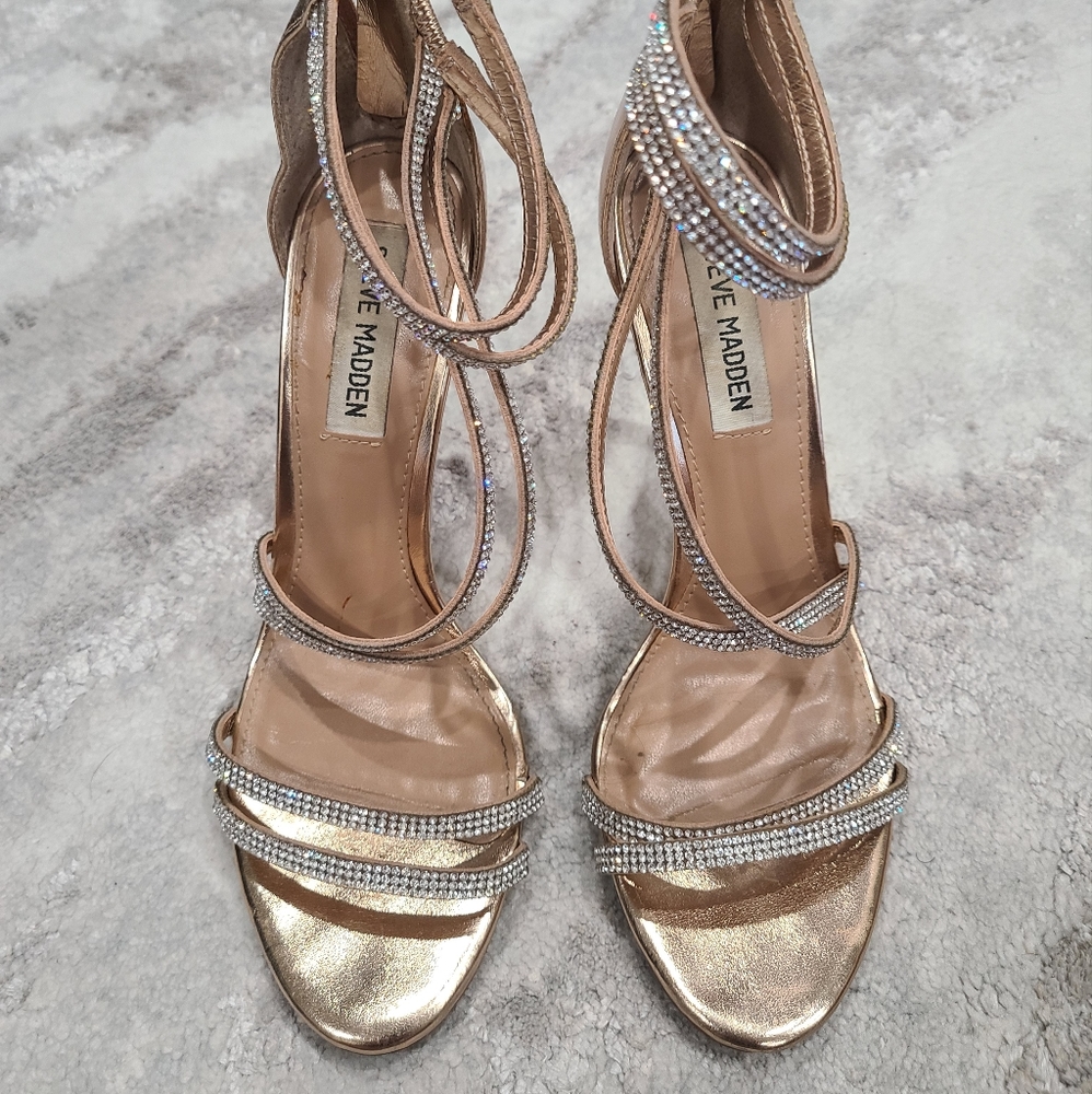 Steve Madden Rose Gold Strappy Crystal Sandals